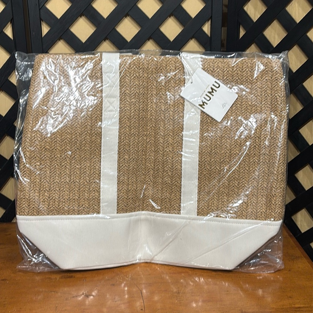 Show Me Your MuMu Natural Raffia Tote with White Trim